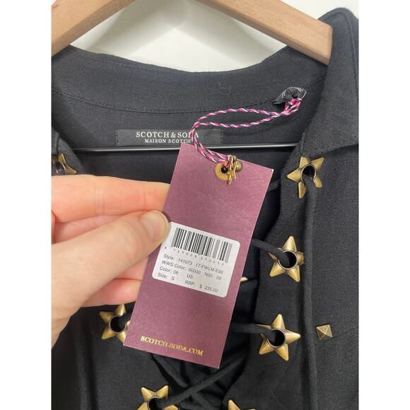 NWT Scotch & Soda Black Tie Front Long Sleeve Dress Small Witchy Goth Emo - Picture 5 of 8